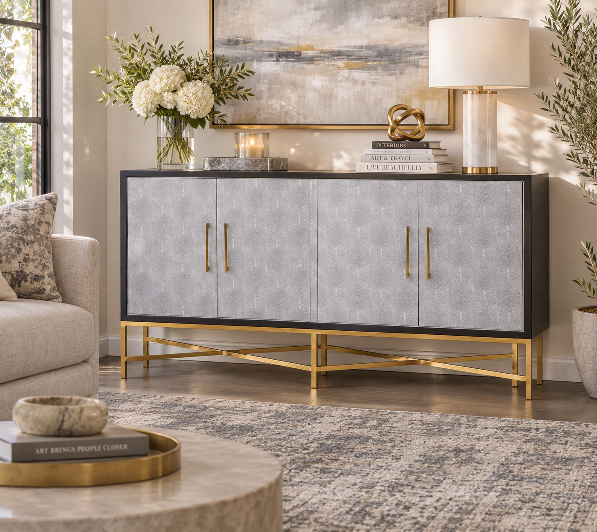Beaumonde Home Cadiz Grey Shagreen Sideboard