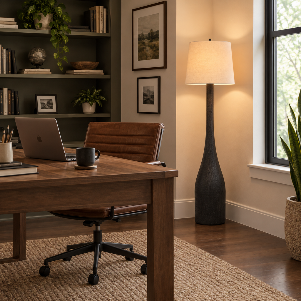 Brompton Floor Lamp With Grey Linen Shade
