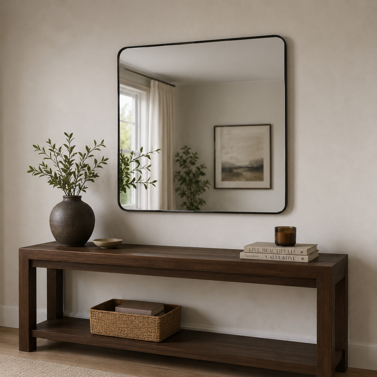 Beaumonde Home Candi Matt Black Squared Wall Mirror