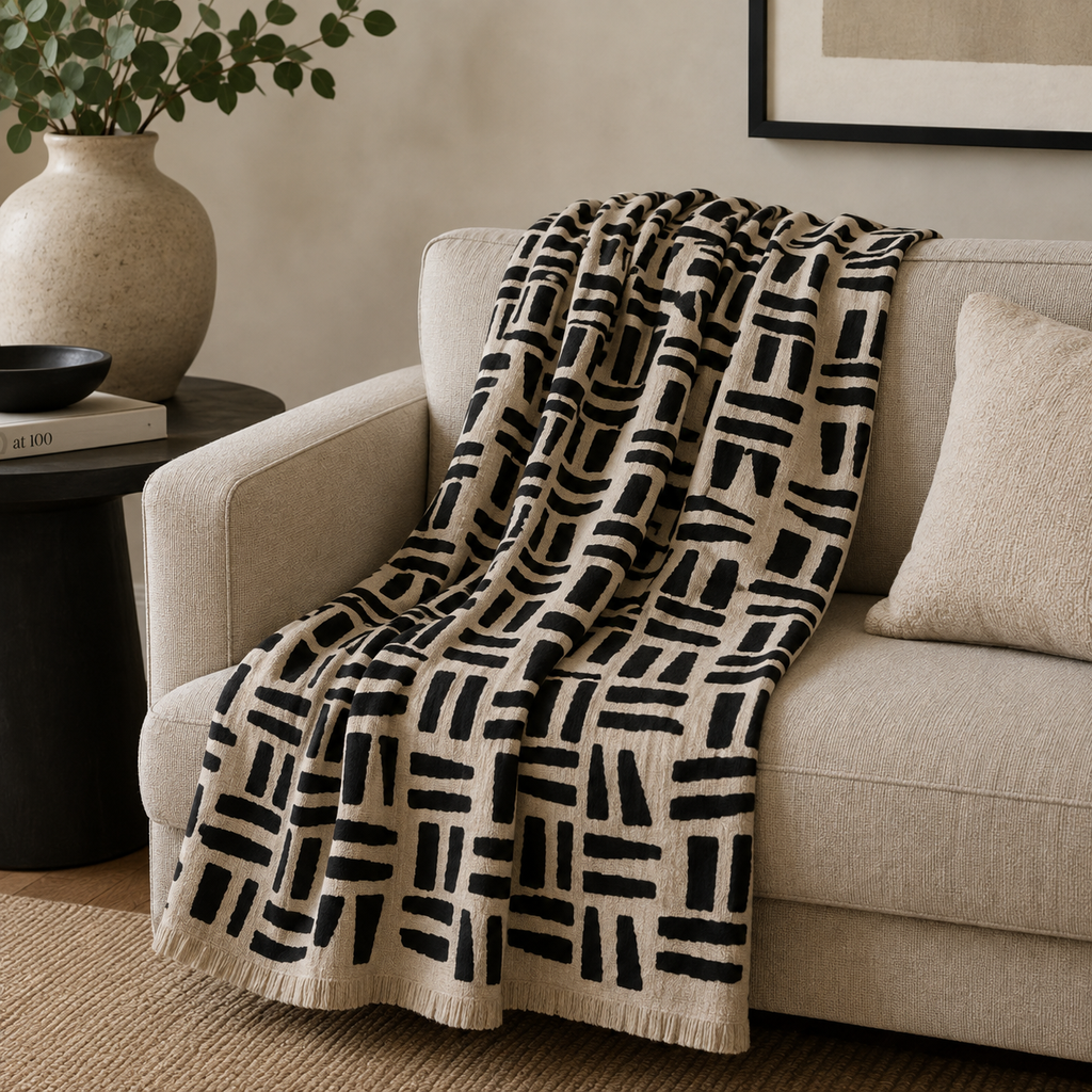 Beaumonde Home Bosie Ozella Natural And Black Throw