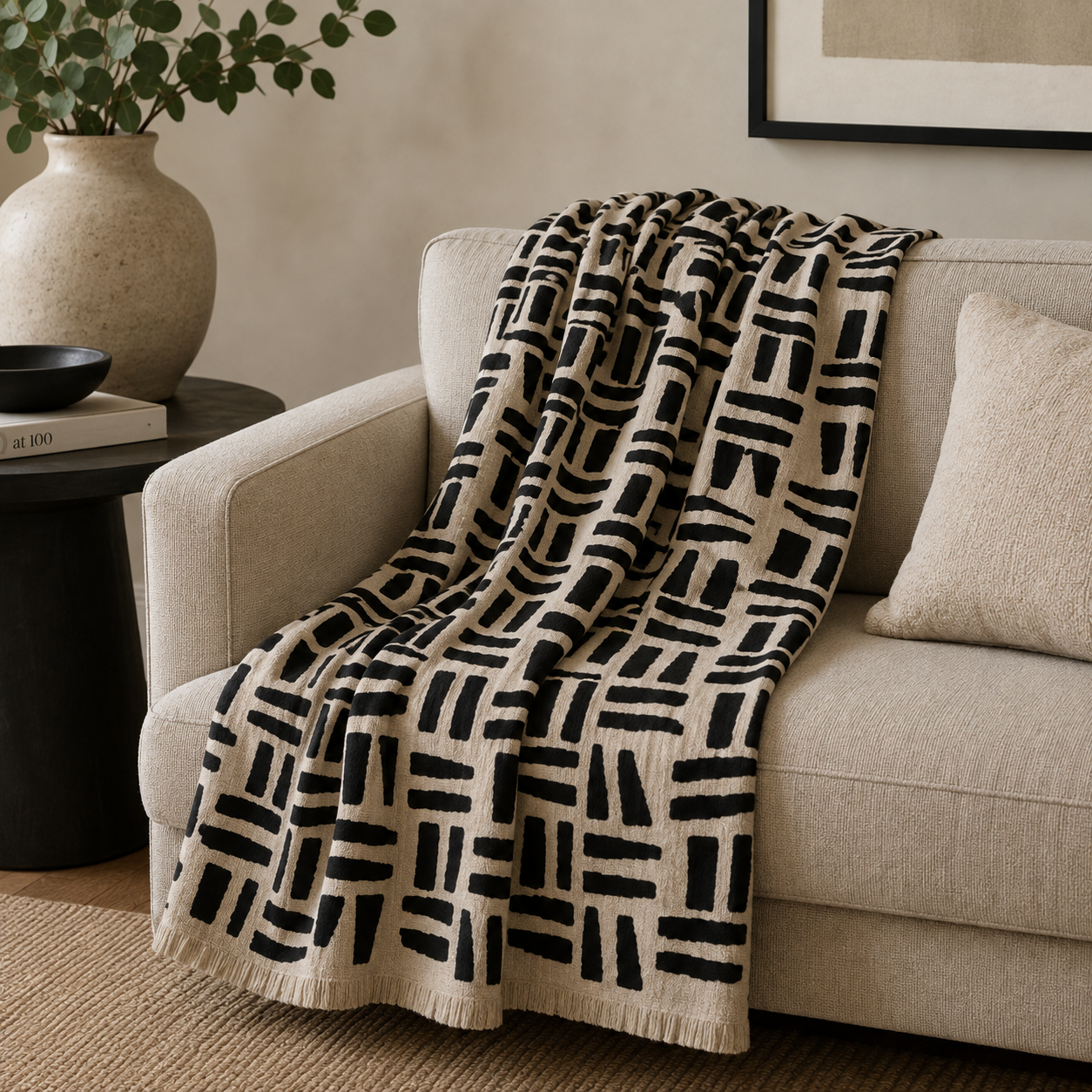 Beaumonde Home Bosie Ozella Natural And Black Throw