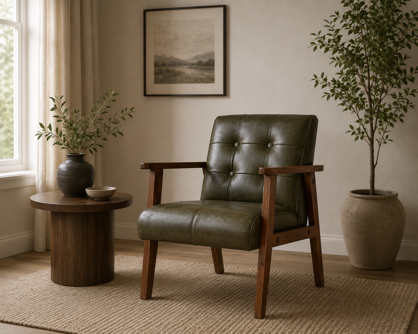 Buffalo Leather Chair In Olive Or Brown