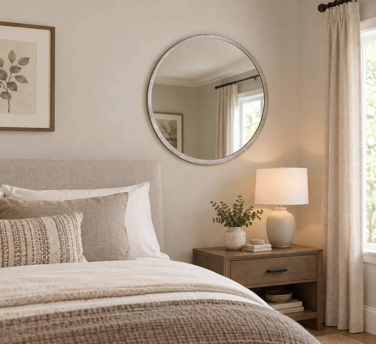 Pacific Lifestyle Grey Oak Wood Veneer Deep Edge Round Wall Mirror