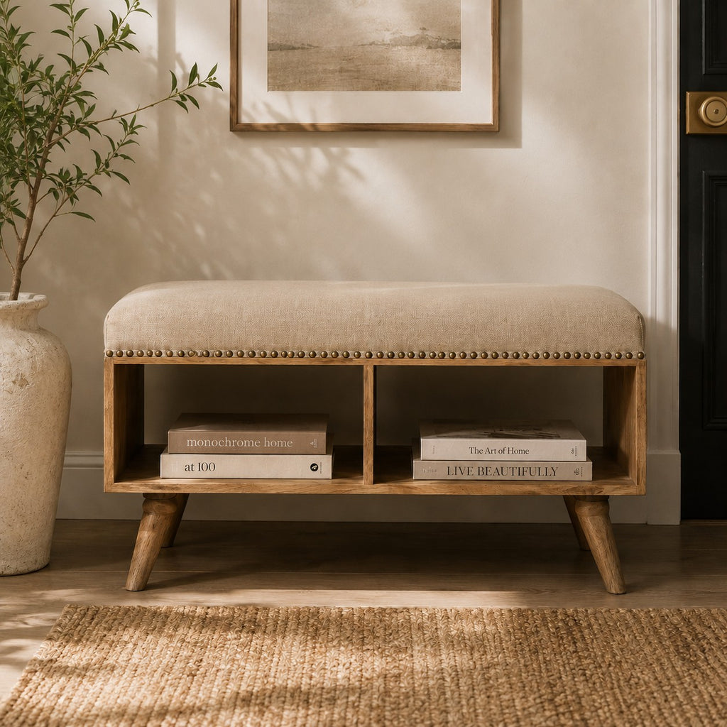 Studded Linen Open Bench