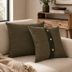 Quinn Cushion Green Olive Tartan & Green Velvet - Set Of 2