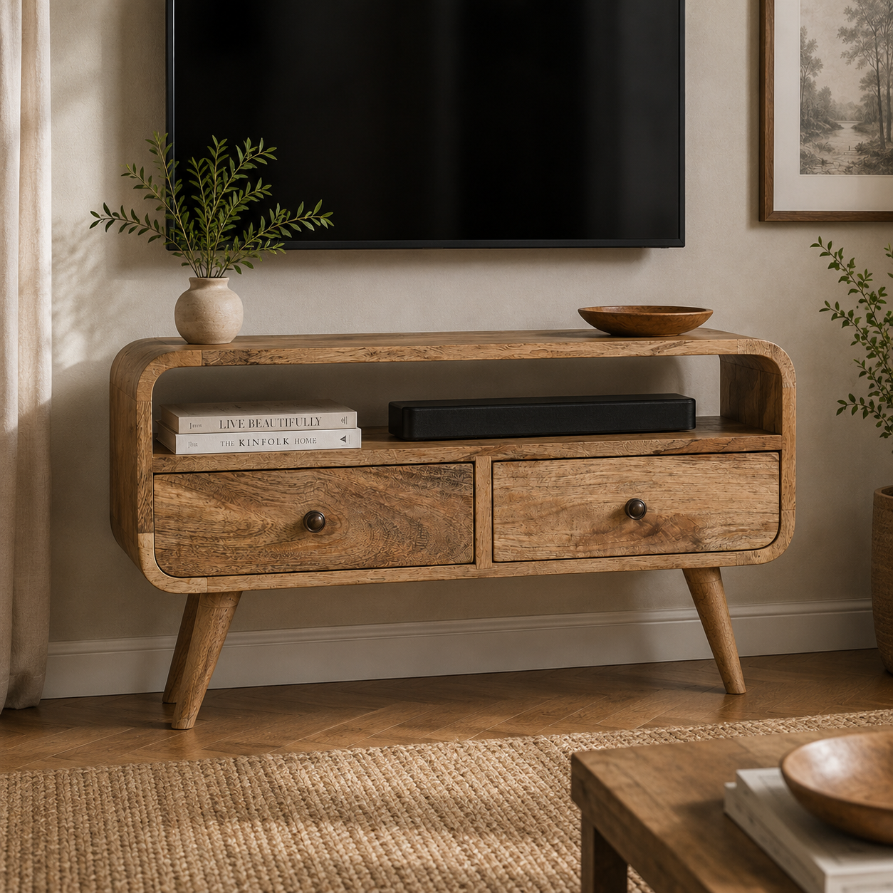 Mini Curved Oak-ish Media Unit