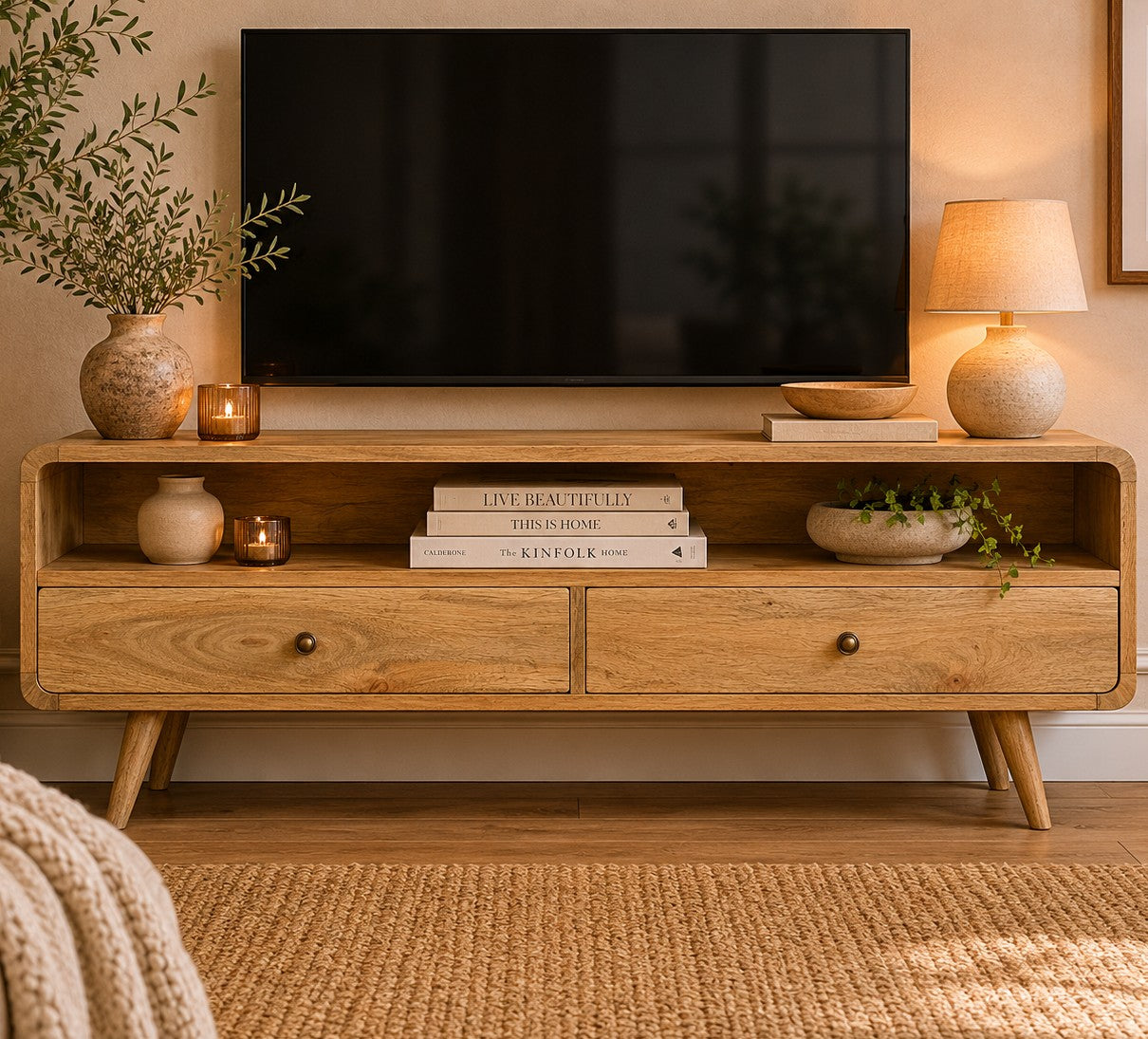 Curved Oak-ish Media Unit