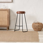 Pacific Lifestyle Mikkel Vintage Brown Leather and Black Metal Bar Stool