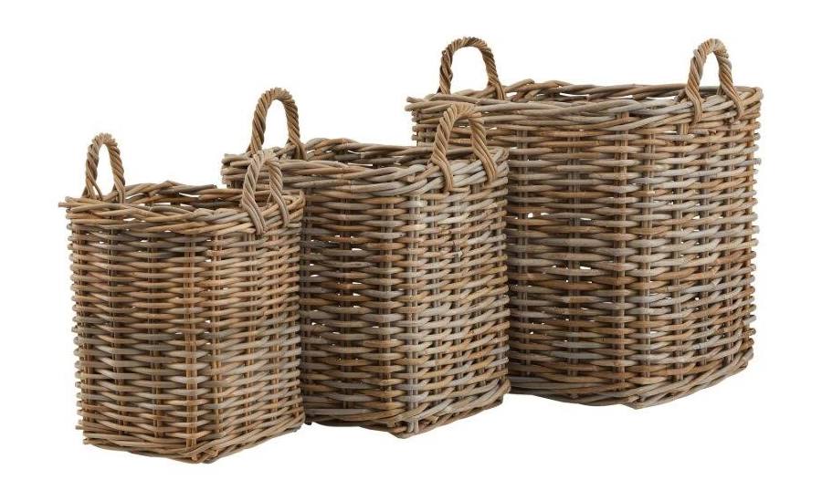 Set of 3 Kubu Rattan Square Storage Baskets
