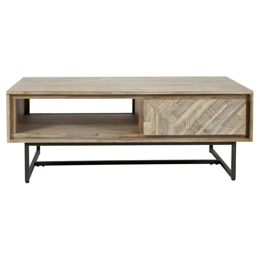 Pacific Lifestyle Torben Sand Wash Acacia Wood and Black Metal 2 Drawer Coffee Table