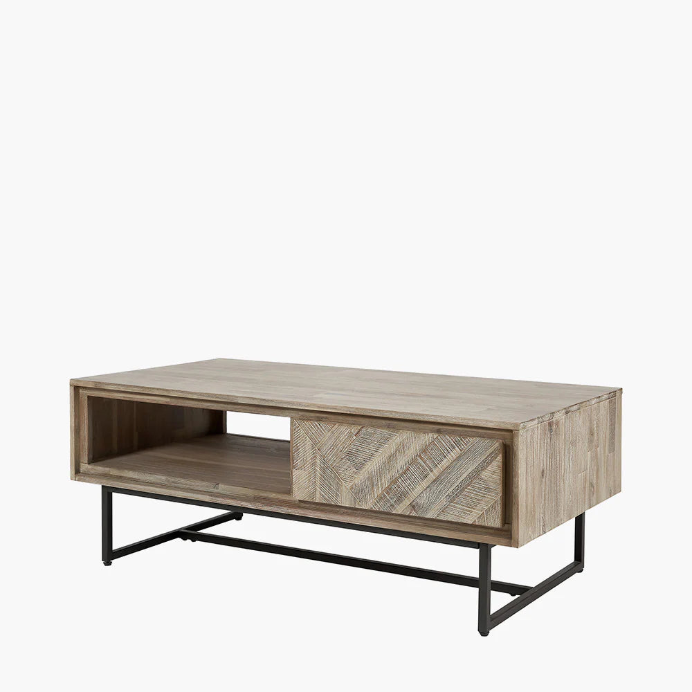 Pacific Lifestyle Torben Sand Wash Acacia Wood and Black Metal 2 Drawer Coffee Table