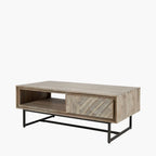 Pacific Lifestyle Torben Sand Wash Acacia Wood and Black Metal 2 Drawer Coffee Table