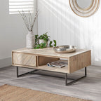 Pacific Lifestyle Torben Sand Wash Acacia Wood and Black Metal 2 Drawer Coffee Table