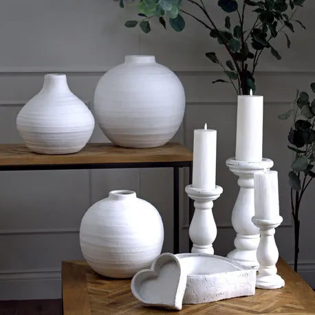 Matt White Large Ceramic Column Candle Holder