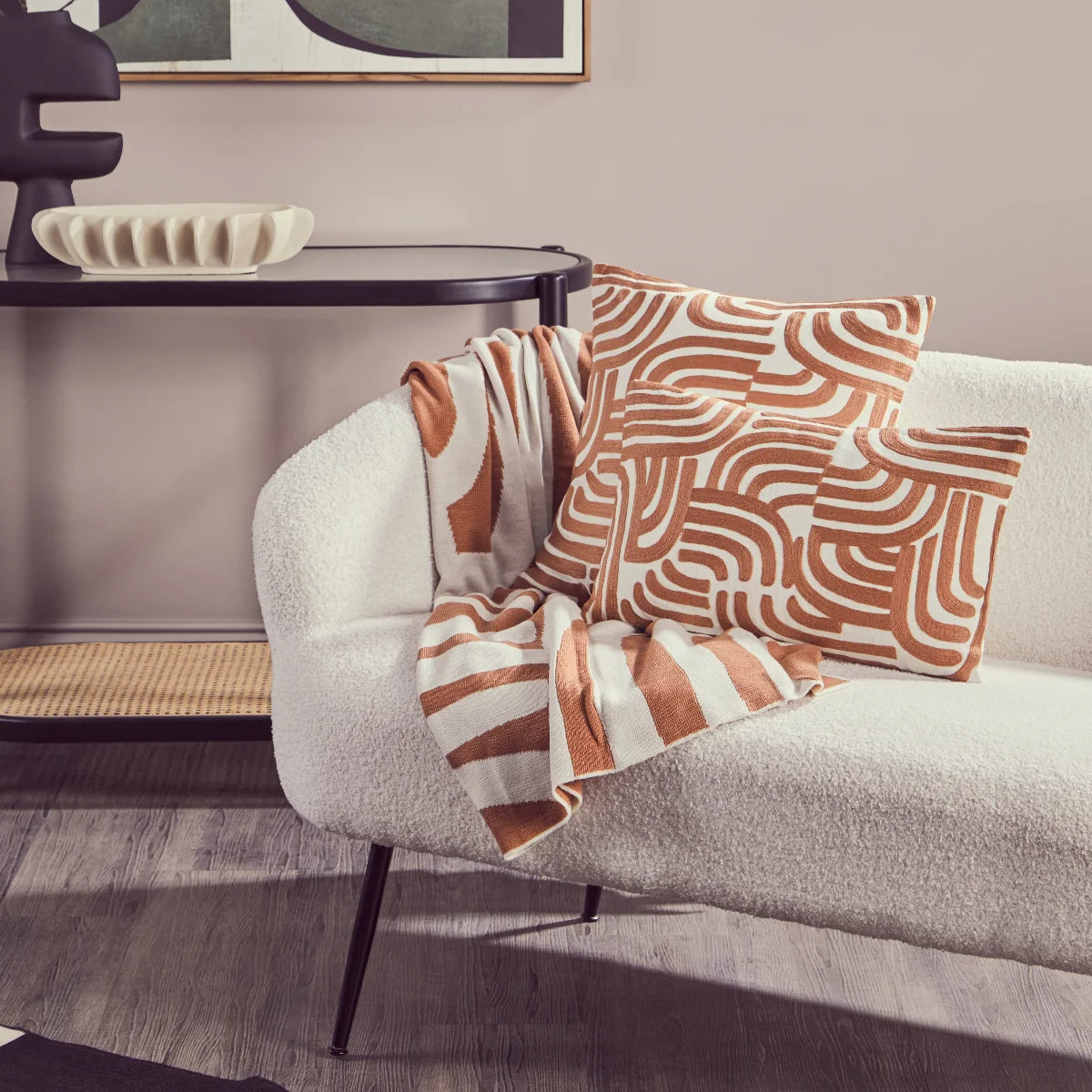 Beaumonde Home Bosie Ozella Natural And Terracotta Square Cushion