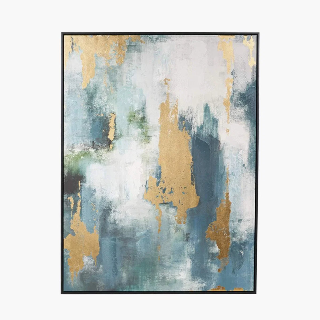 Pacific Lifestyle Gold and Blue Tone Abstract Canvas with Black Frame