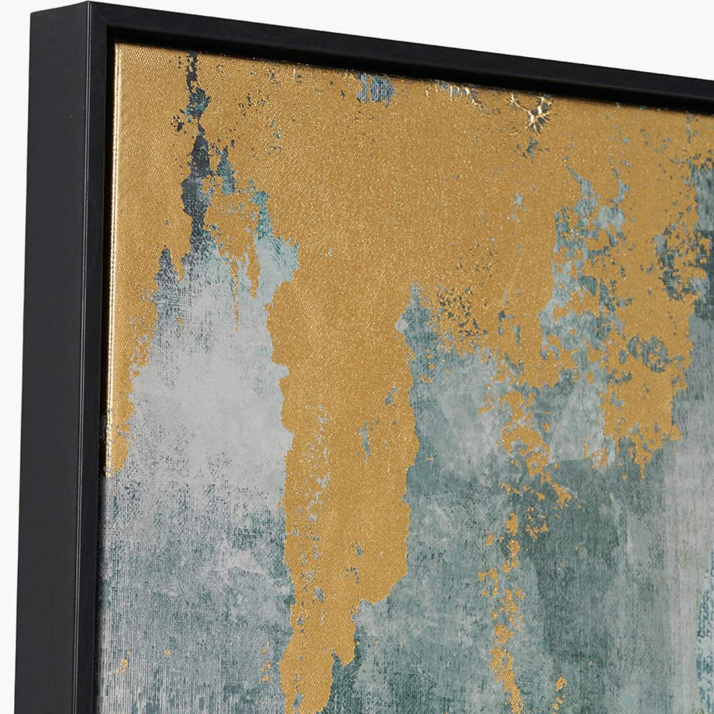 Pacific Lifestyle Gold and Blue Tone Abstract Canvas with Black Frame