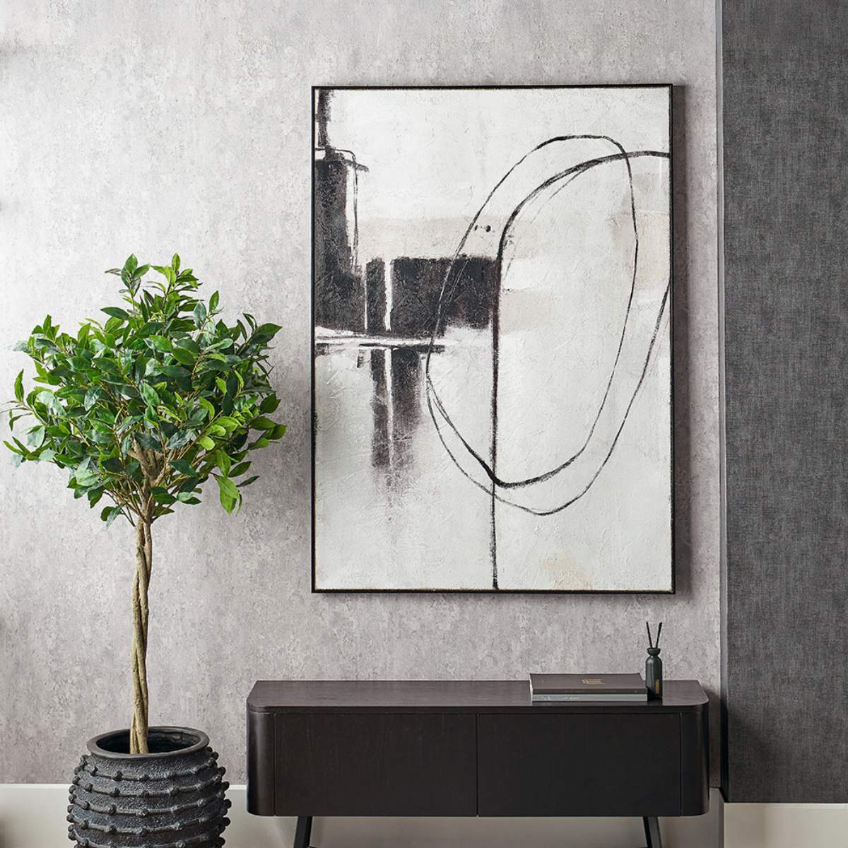 Pacific Lifestyle Monochrome Abstract Canvas with Black Frame