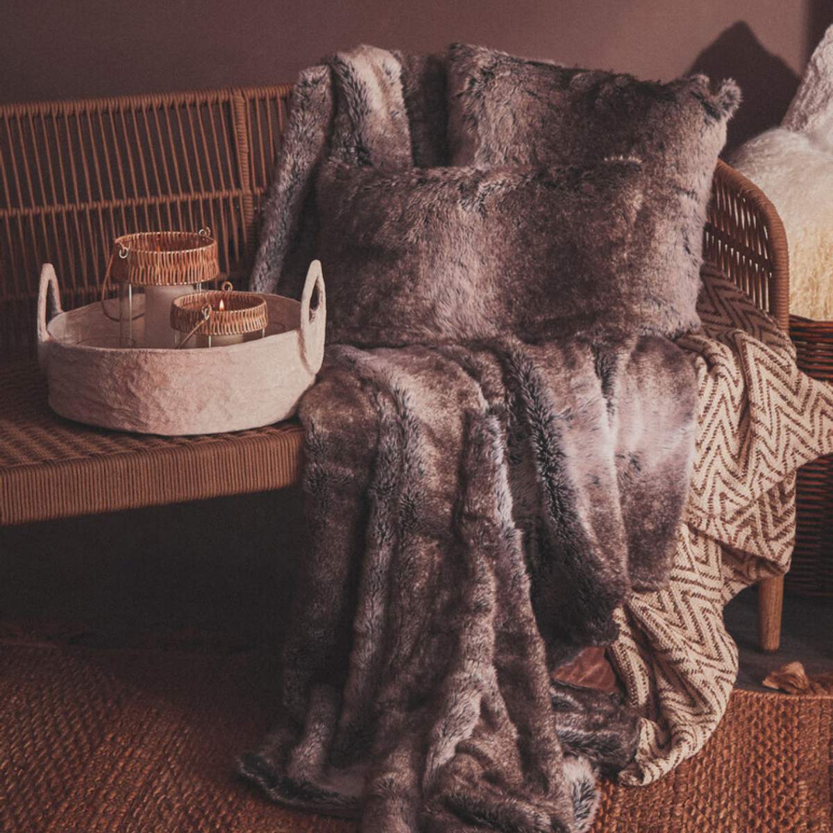Beaumonde Home Bosie Lamina Mocha Ombre Fur Throw