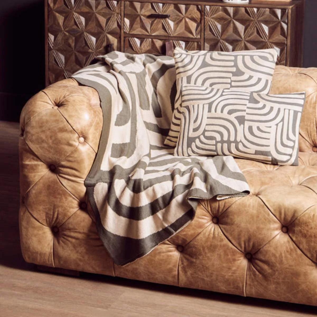 Beaumonde Home Bosie Ozella Natural And Green Throw