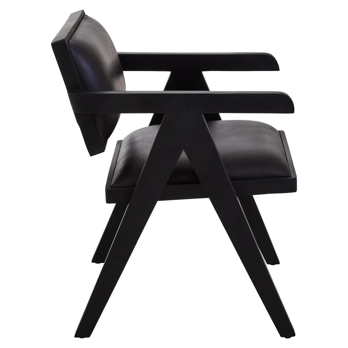 Beaumonde Home Buffer Black Leather Armchair With Wood Frame
