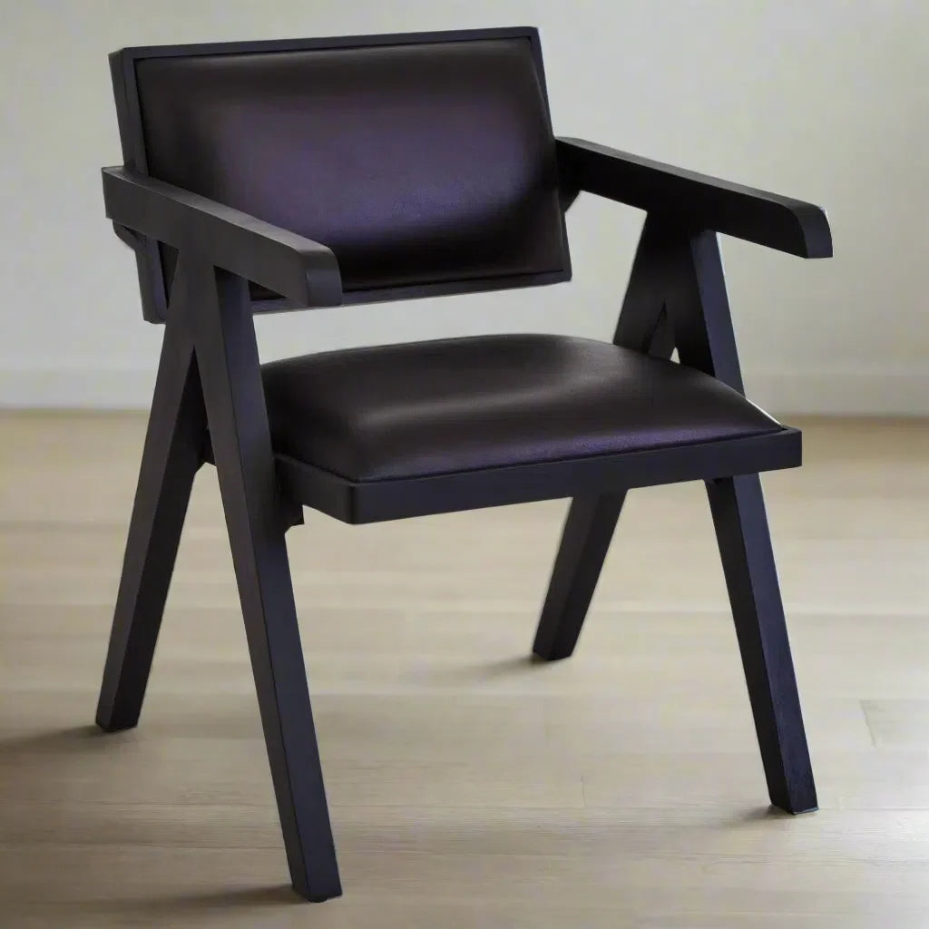 Beaumonde Home Buffer Black Leather Armchair With Wood Frame