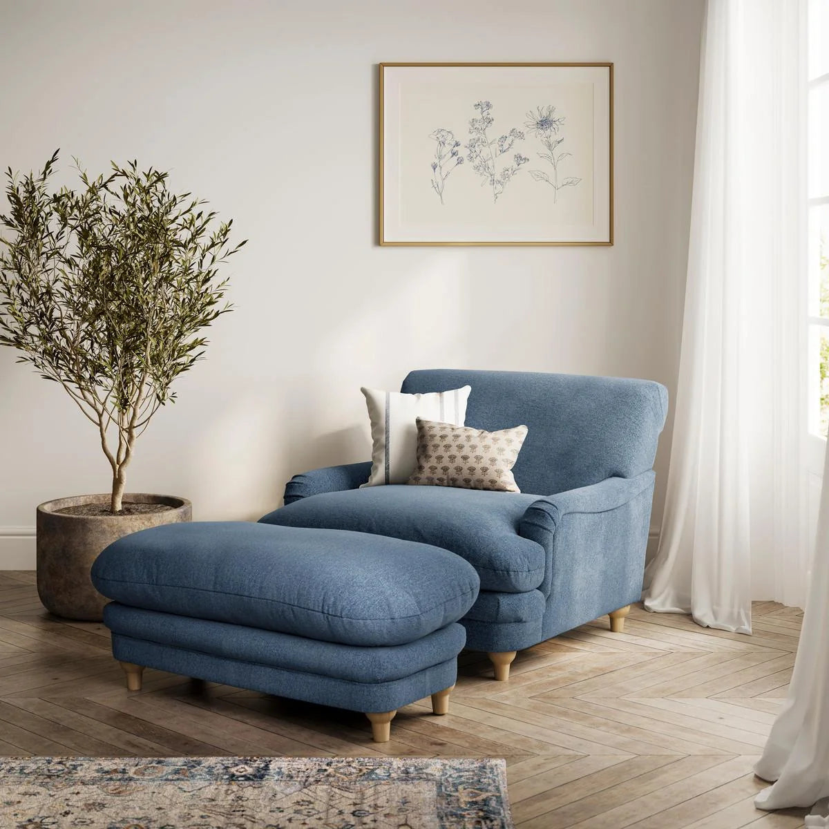 HO+ME Whisper Footstool In Denim Blue Weave