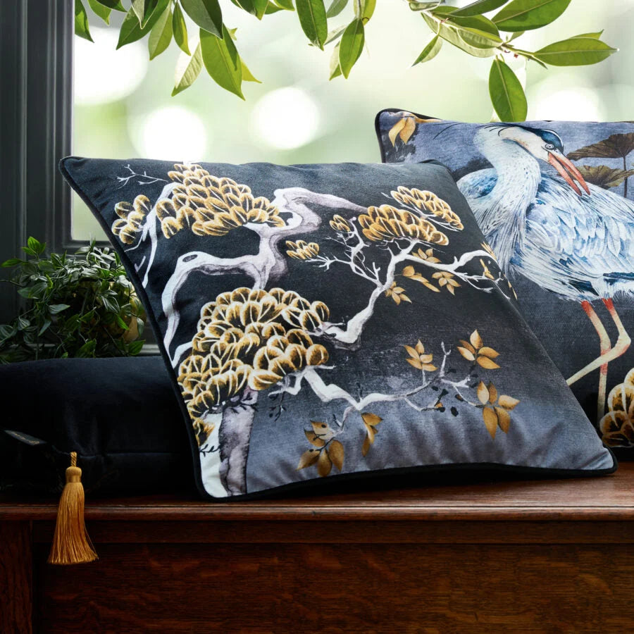 Avalana Midnight Orient Tree Piped Velvet Cushion