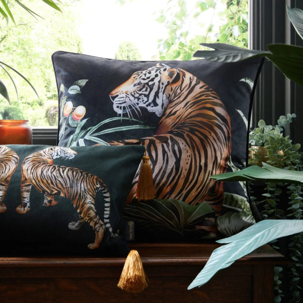 Avalana Caspian Tigress Piped Velvet Cushion Cover