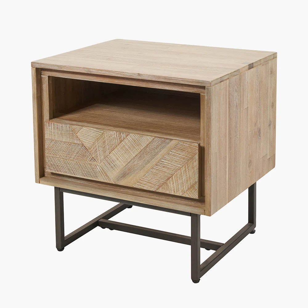 Pacific Lifestyle Marca Sand Wash Acacia Wood 1 Drawer 1 Shelf Unit