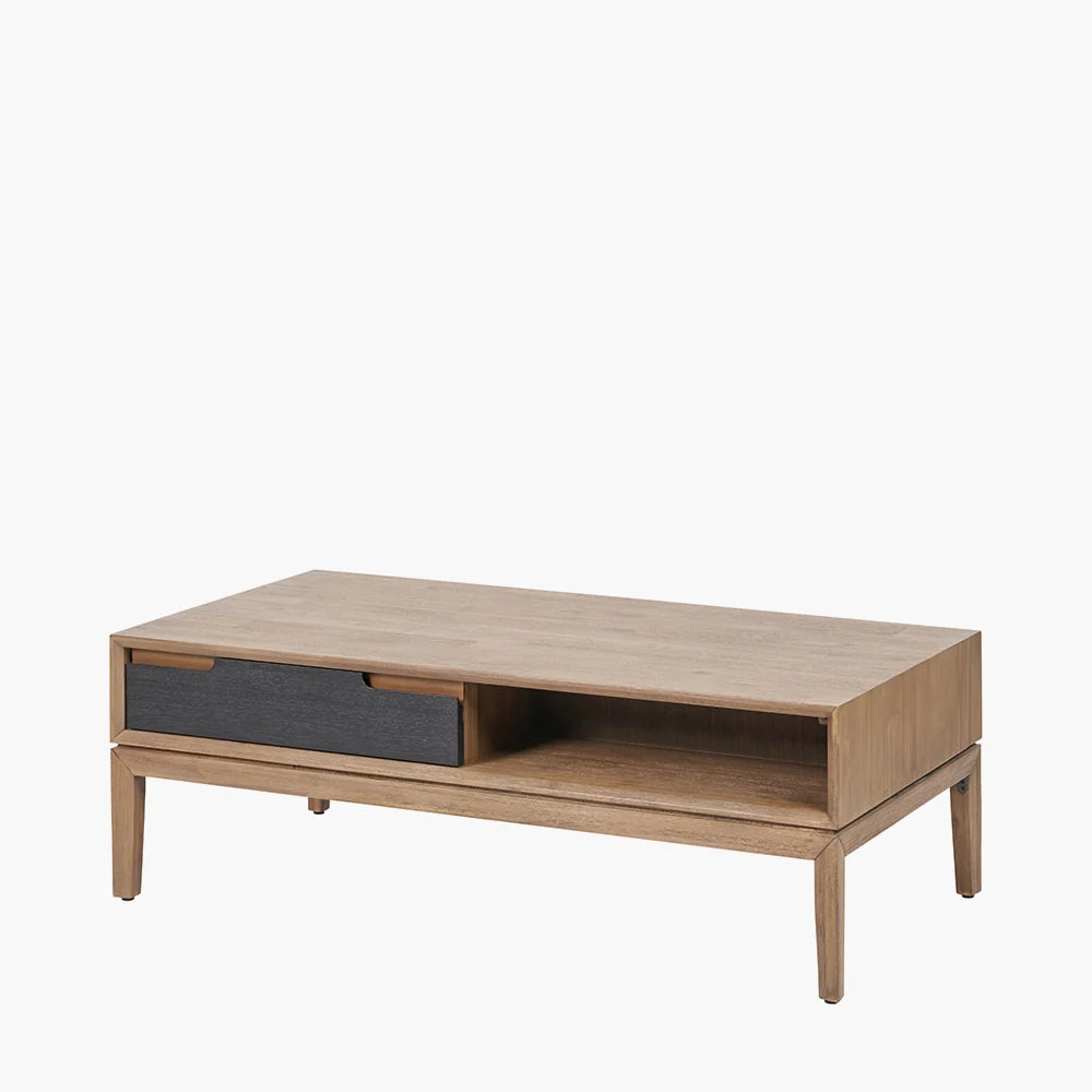 Pacific Lifestyle Pelle Black and Natural Acacia Wood 2 Drawer Coffee Table