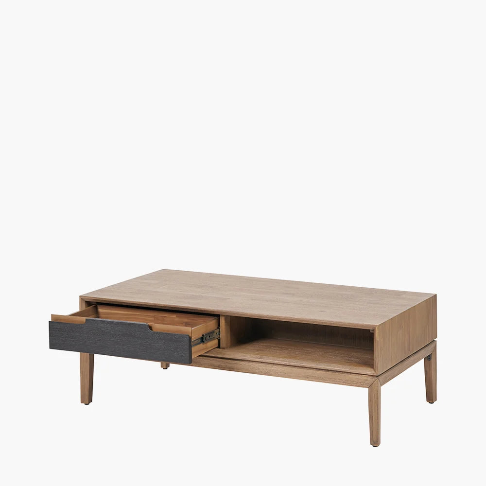 Pacific Lifestyle Pelle Black and Natural Acacia Wood 2 Drawer Coffee Table