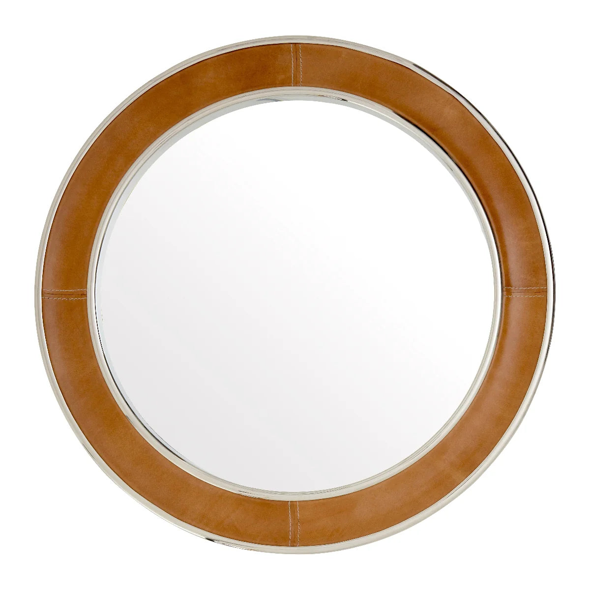 Beaumonde Home Churchill Tan Genuine Leather Wall Mirror