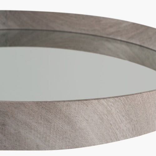 Pacific Lifestyle Grey Oak Wood Veneer Deep Edge Round Wall Mirror