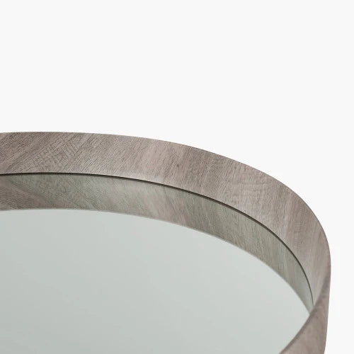 Pacific Lifestyle Grey Oak Wood Veneer Deep Edge Round Wall Mirror