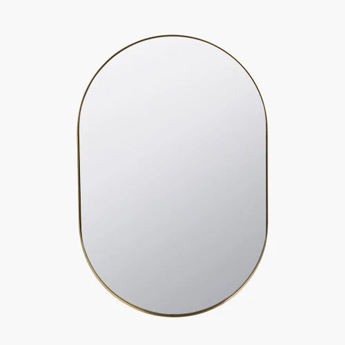 Pacific Lifestyle Brushed Gold Metal Slim Frame Oval Wall Mirror