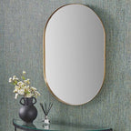 Pacific Lifestyle Brushed Gold Metal Slim Frame Oval Wall Mirror
