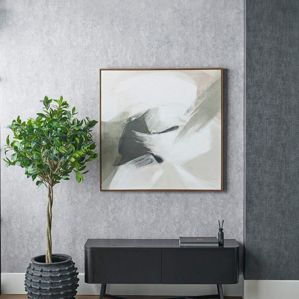 Pacific Lifestyle Monochrome Abstract Square Canvas with Oak Effect Frame