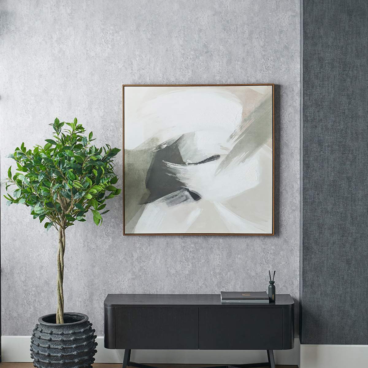 Pacific Lifestyle Monochrome Abstract Square Canvas with Oak Effect Frame