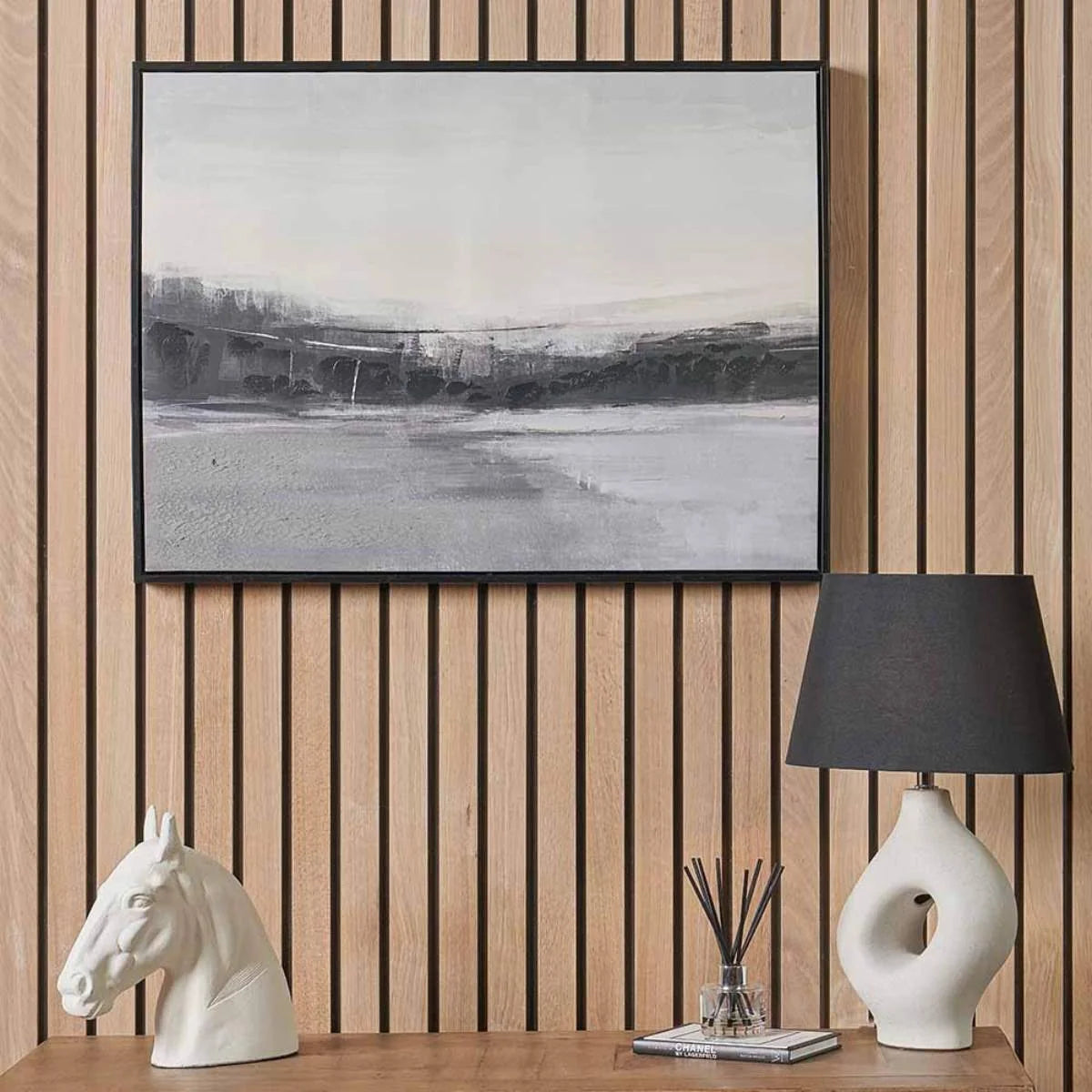 Pacific Lifestyle Monochrome Landscape Canvas with Black Frame