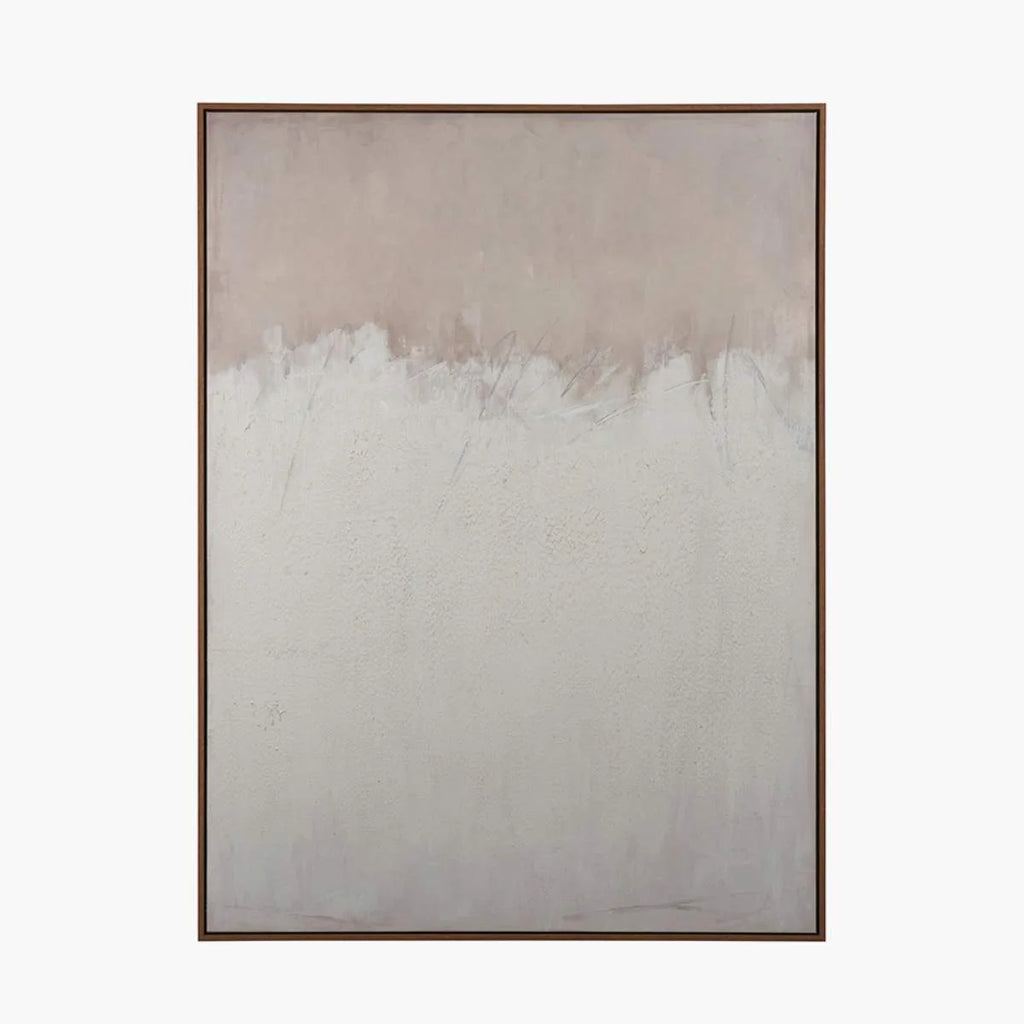 Pacific Lifestyle Natural and White Abstract Canvas with Natural Frame Large