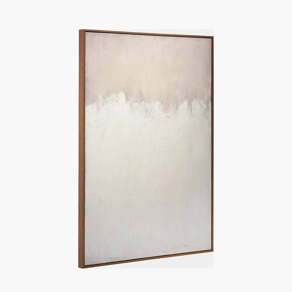 Pacific Lifestyle Natural and White Abstract Canvas with Natural Frame Large