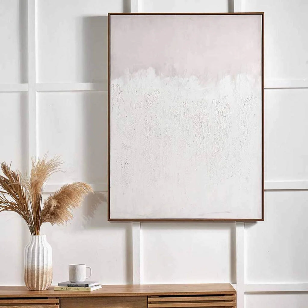 Pacific Lifestyle Natural and White Abstract Canvas with Natural Frame Large