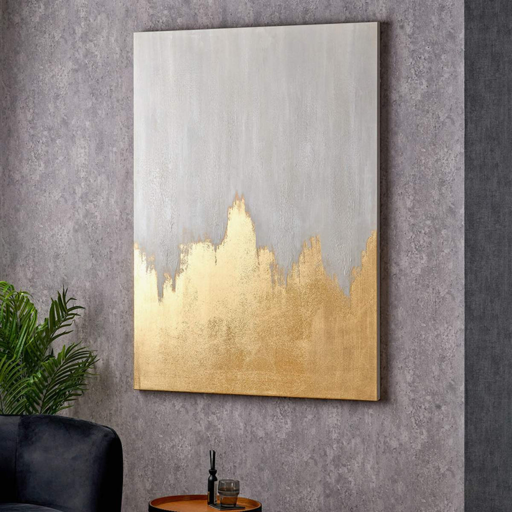 Pacific Lifestyle White and Gold Abstract Frameless Canvas