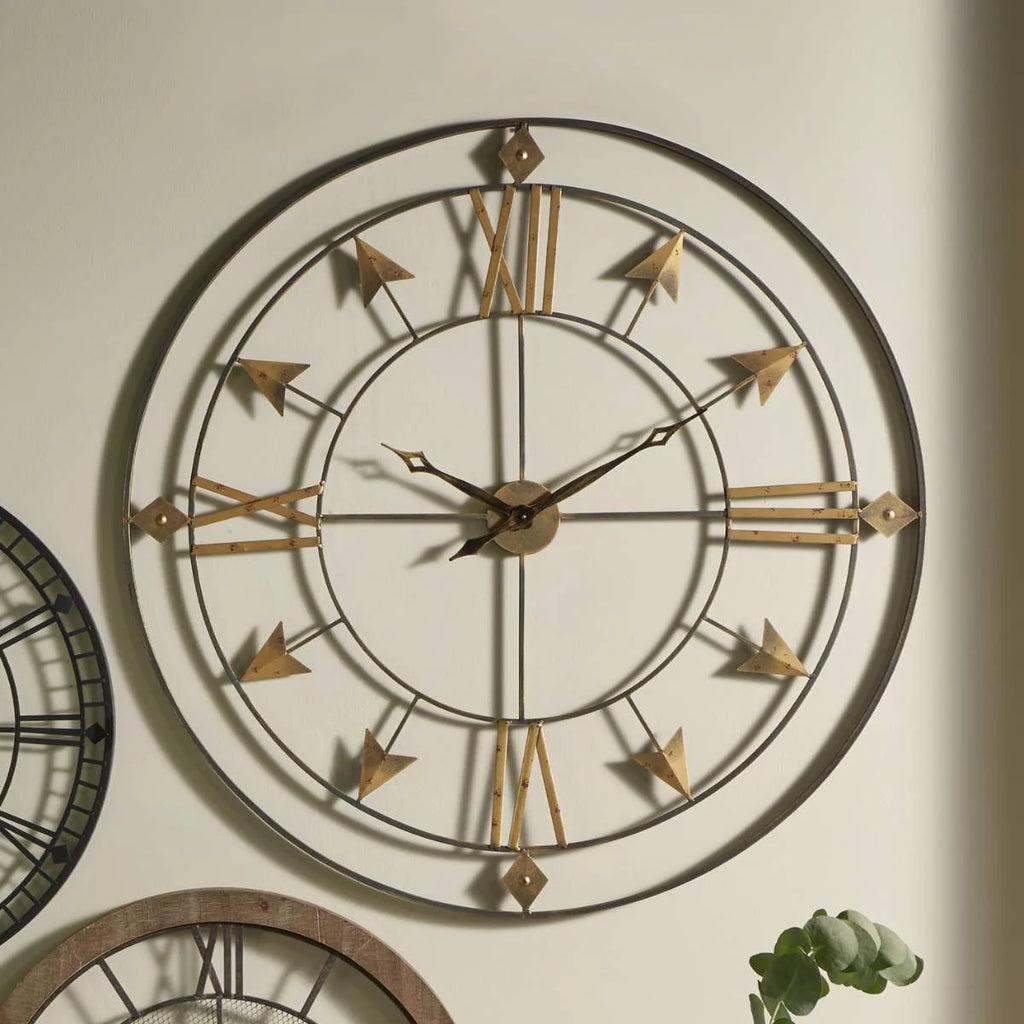 Pacific Lifestyle Graphite and Gold Metal Round Wall Clock Large