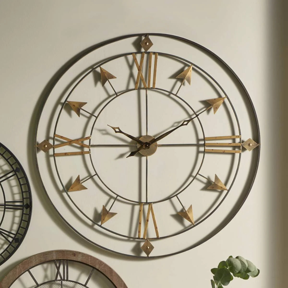 Pacific Lifestyle Graphite and Gold Metal Round Wall Clock Large