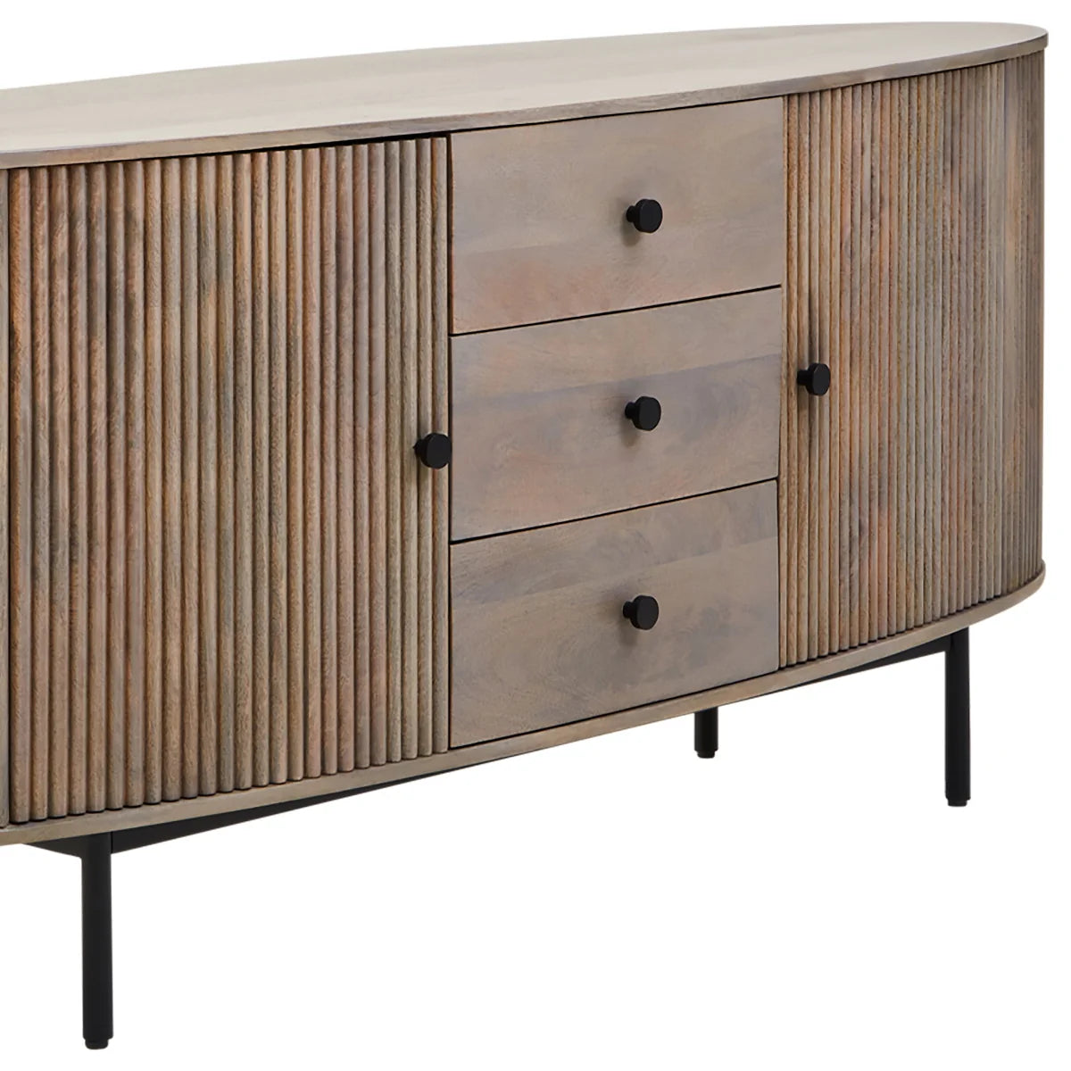 Beaumonde Home Torello Three Drawer Grey Mango Wood Sideboard