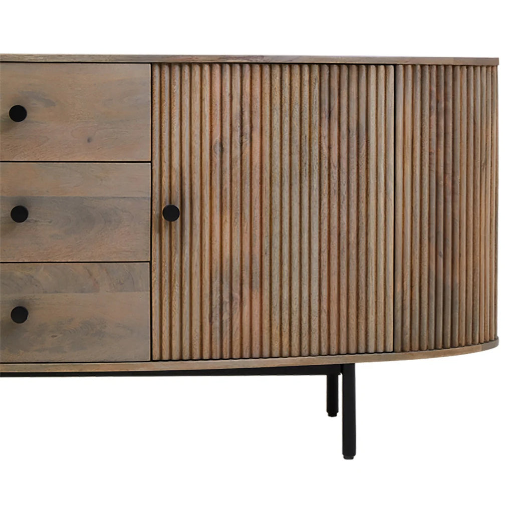 Beaumonde Home Torello Three Drawer Grey Mango Wood Sideboard