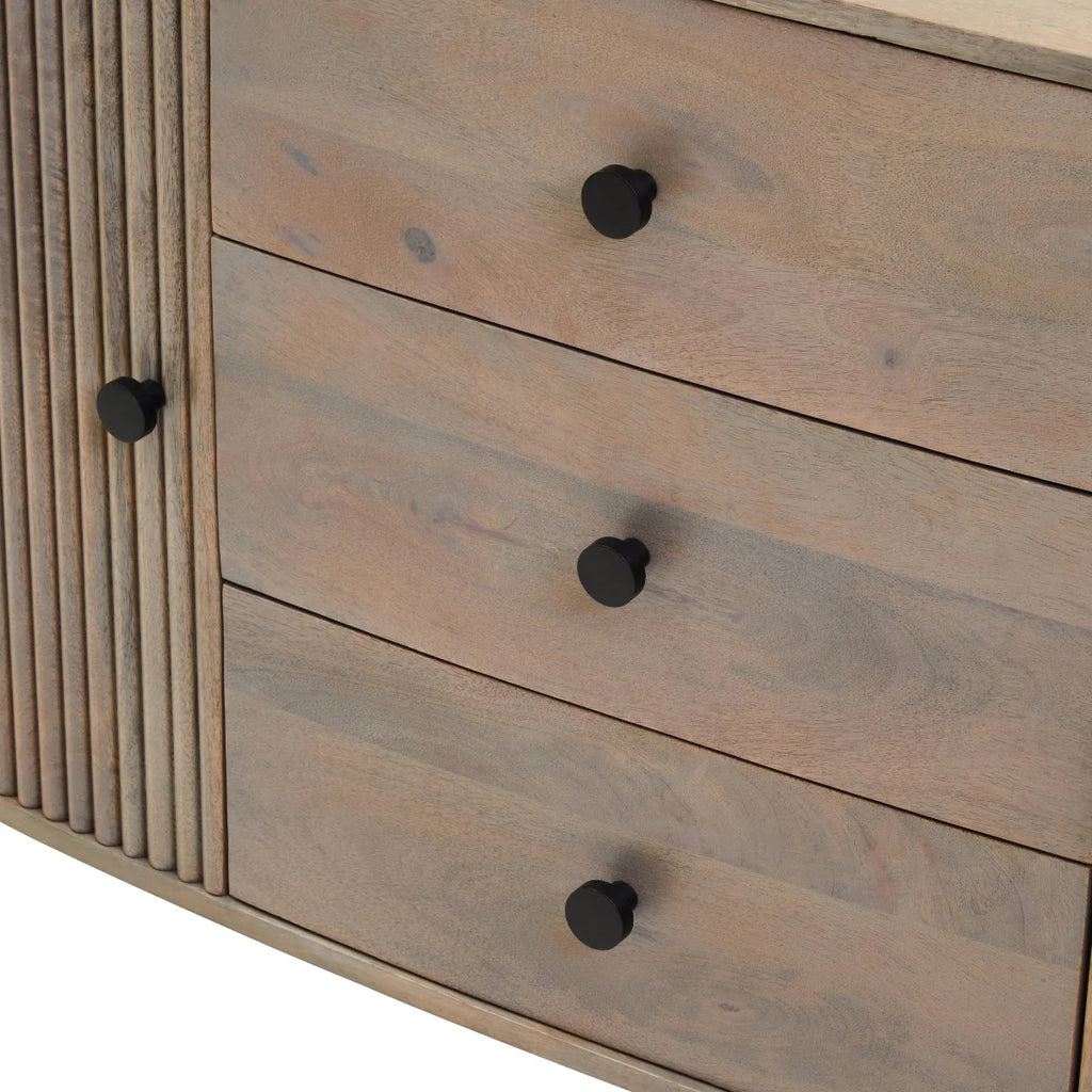 Beaumonde Home Torello Three Drawer Grey Mango Wood Sideboard