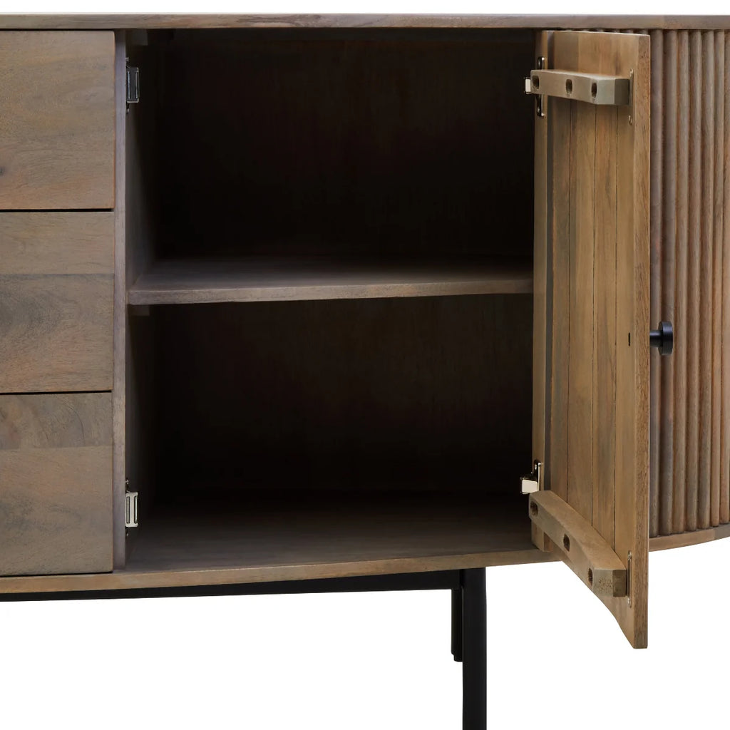Beaumonde Home Torello Three Drawer Grey Mango Wood Sideboard